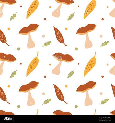 Seamless Background With Mushrooms And Leaves Autumn Cloth Wallpaper