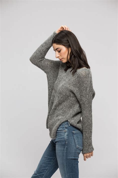 Grey Alpaca Knit Women Sweater Jumper Pullover Slouchy Knit Etsy Canada