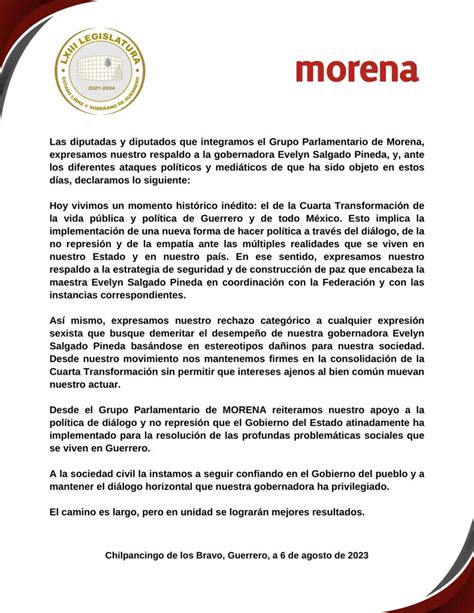 Diputados De Morena Respaldan A La Gobernadora Evelyn Salgado Frente A