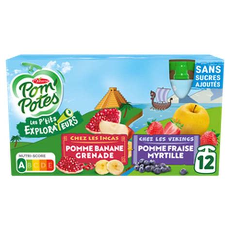 Pom Potes Pomme Banane Grenade Pomme Fraise Myrtille Materne 12 X