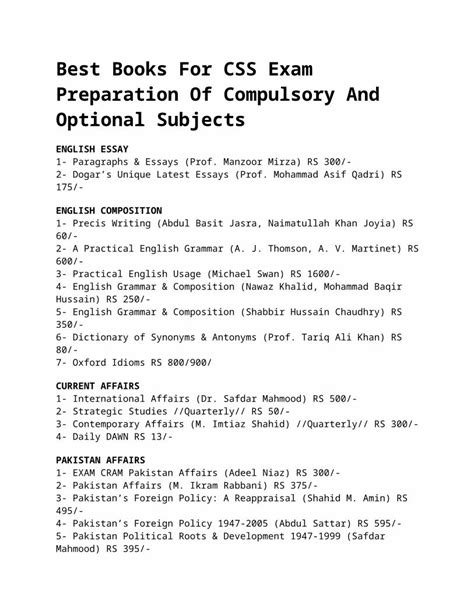 DOCX Best Books For CSS Exam Preparation Of Compulsory And Optional