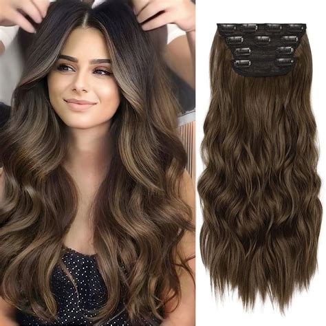 Chestnut Brown Hair Extensions Pcs Synthetic Clip In Hair Extensions