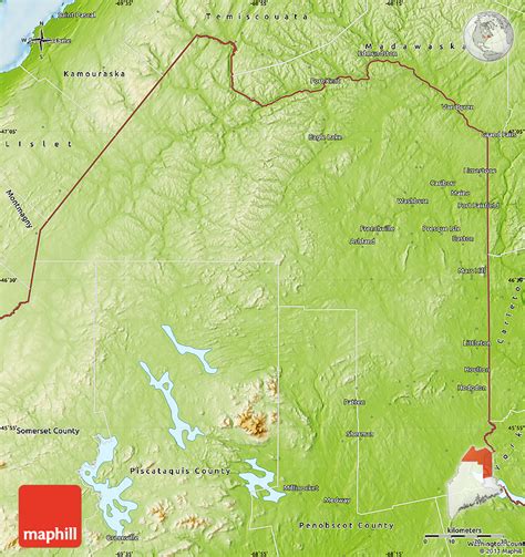 Physical Map of Aroostook County