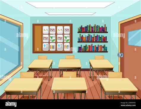 Classroom Interior Design With Furniture And Decoration Illustration Stock Vector Image And Art