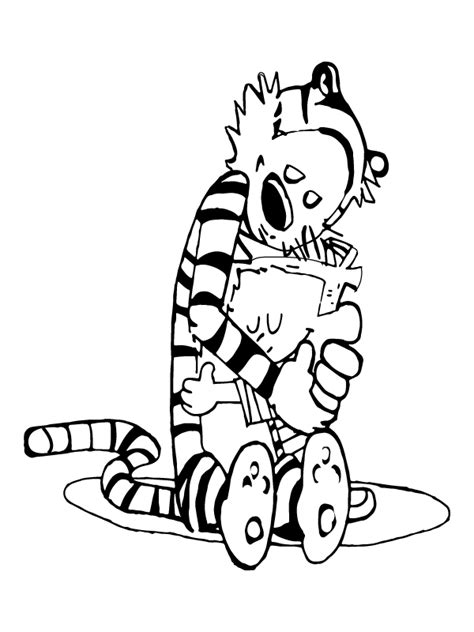 Calvin And Hobbes Shaking Hands Coloring Page Free Printable Coloring