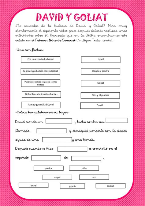 David Y Goliat Worksheet David Y Goliat Lecciones De La Escuela