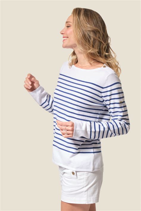 Pull Ray Avec Boutons Paules Sollange Hublot Mode Marine