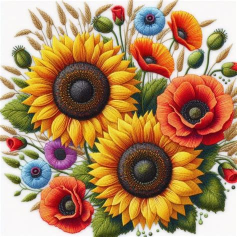 sunflowers  poppies  stock photo public domain pictures