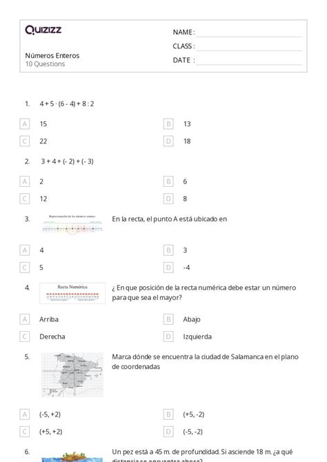 50 Enteros Y Números Racionales Hojas De Trabajo Para Grado 3 En