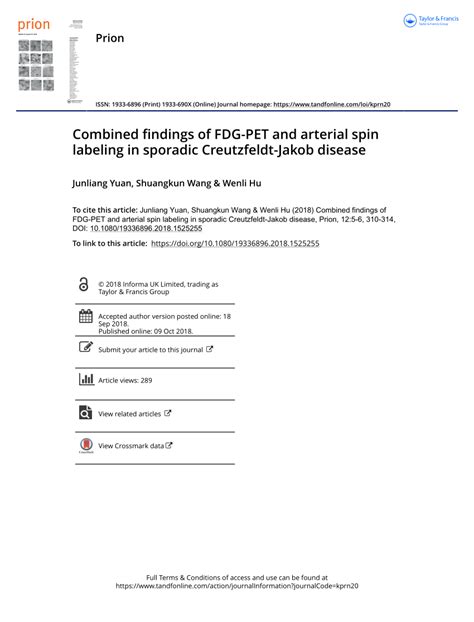 PDF Combined Findings Of FDG PET And Arterial Spin Labeling In