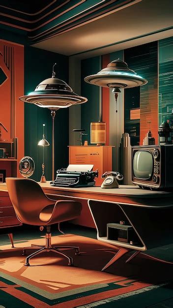 Retro Futurism Home Office | Premium AI-generated image