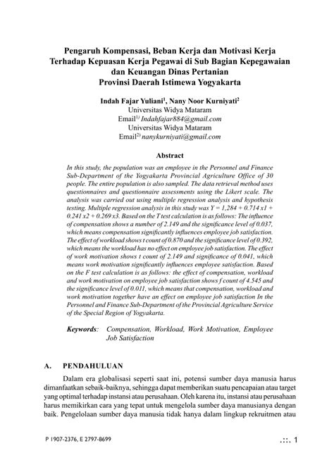 PDF Pengaruh Kompensasi Beban Kerja Dan Motivasi Kerja Terhadap