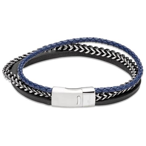 Armband Herren Schwarz Blau Leder Edelstahl Lora Moi Schmuck