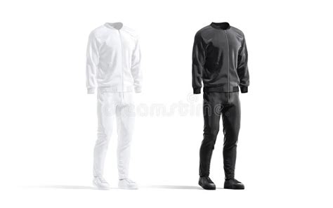 Blank Black And White Sport Tracksuit With Bomber Pants Mockup Stock