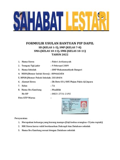 Formulir Usulan Bantuan Pip 2022 Lm Pdf