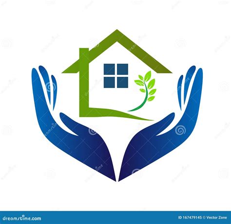 House Home Love With Green Leaf Branch Care Hands Icon Logo