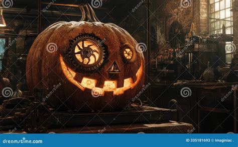 Steampunk Jack O Lantern With Glowing Eyes Stock Illustration Illustration Of Decorations