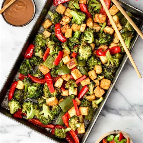 Baked Crispy Tofu Peanut Sauce Stir Fry JoyFoodSunshine