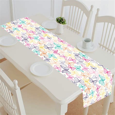 Abphqto Colorful Outline Butterflies Spring Summer Table Runner Placemat Tablecloth For Home