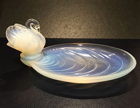 Sabino Art Glass Paris France Swan Bowl Figurine Opalescent Crystal Swan Bowl Glass Art