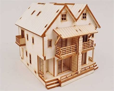 Lasercut Wooden House Model 3d Puzzle Toy 155 Mm Svg Cdr Etsy