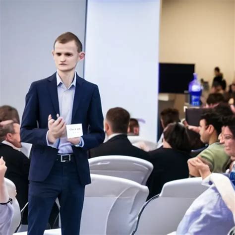 Vitalik Buterin Wearing A Suit Presenting At A Stable Diffusion Openart