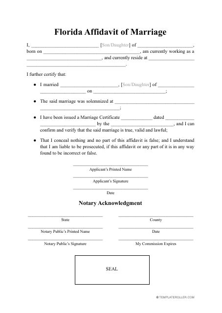 Florida Affidavit Of Marriage Fill Out Sign Online And Download Pdf