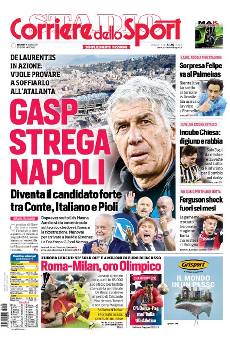 Prima Pagina Corriere Dello Sport Roma Milan Oro Olimpico Pianeta