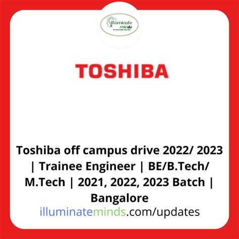 Toshiba Off Campus Drive 2022 2023 Trainee Engineer BE B Tech M