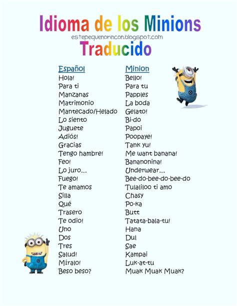 El Idioma Minion Para El Q No Lo Entendió Ahí Esta La Traducción