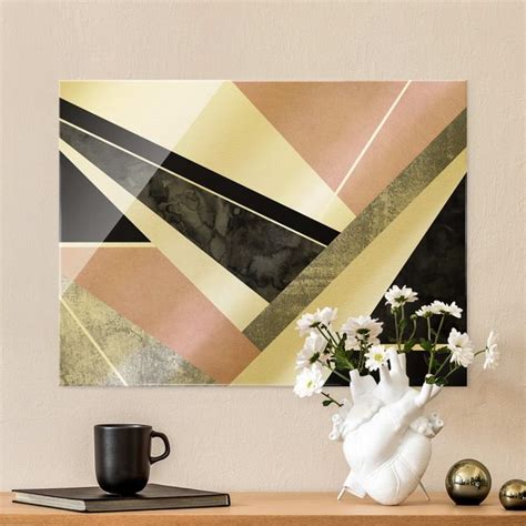 Goldene Geometrie Rosa Schwarz Glasbild Im Querformat Bilderwelten