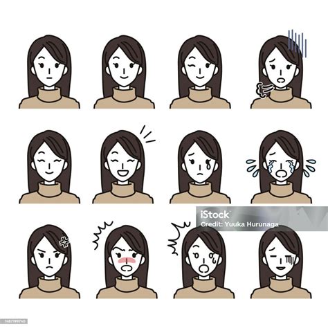 Various Facial Expressions Of Women Stock Illustration - Download Image ...