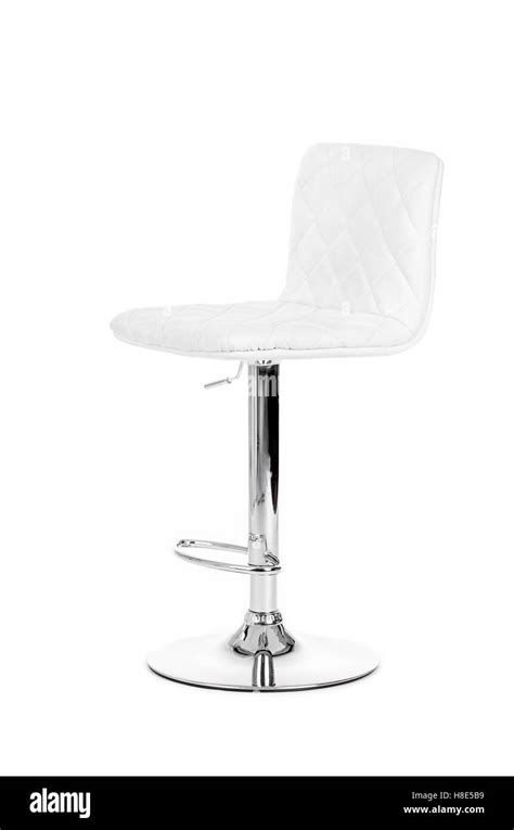 White Leather Modern Bar Chair Isolated Over White Background Stock