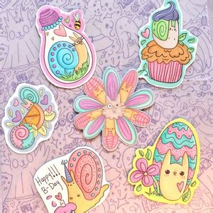 Set Of 6 Lovely Snails Vinyl Sticker Etsy