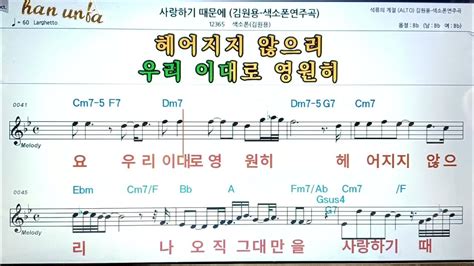 사랑 하기 때문에김원용💖saxphone색소폰 반주 악보 👍karaokesheet Music가라오케 반주 Youtube