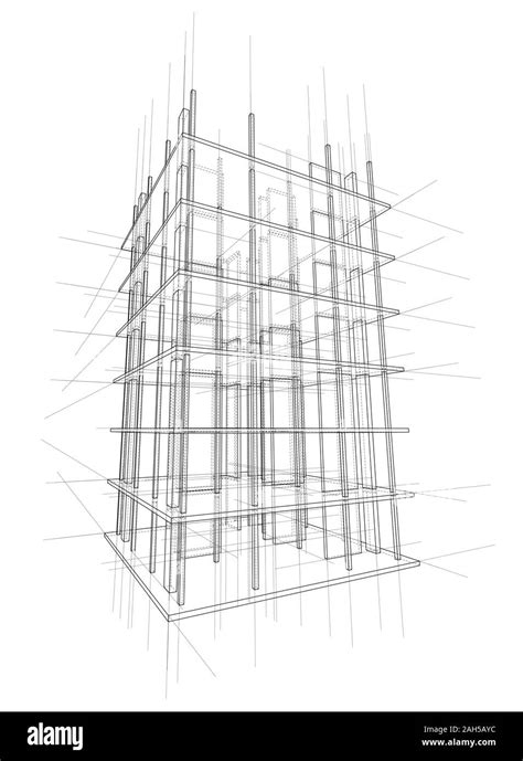 Drawing or sketch of a house under construction. Construction site. Main line, back contour and ...