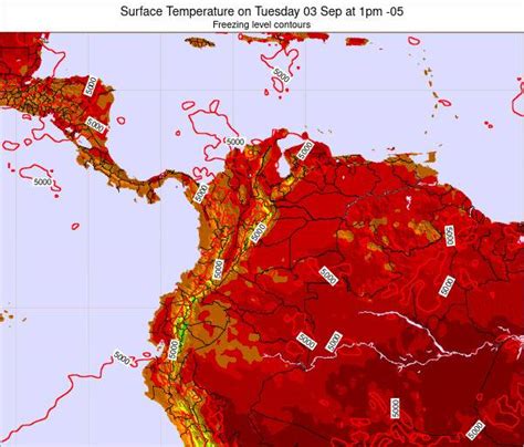 Colombia Surface Temperature on Tuesday 23 Mar at 7pm COT