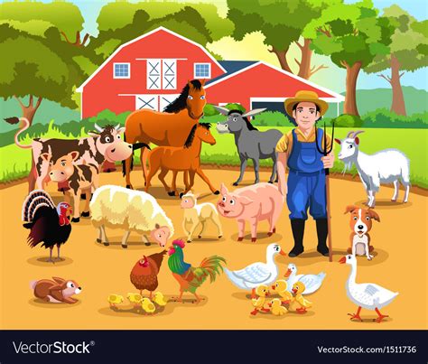 Farm with animals Royalty Free Vector Image - VectorStock