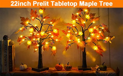 Amazon TURNMEON 2 Pack 22 Inch Prelit Fall Maple Tree Thanksgiving