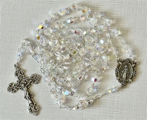 Catholic LARGE BEAD Swarovski Crystal AB Rosary In Silver Etsy How