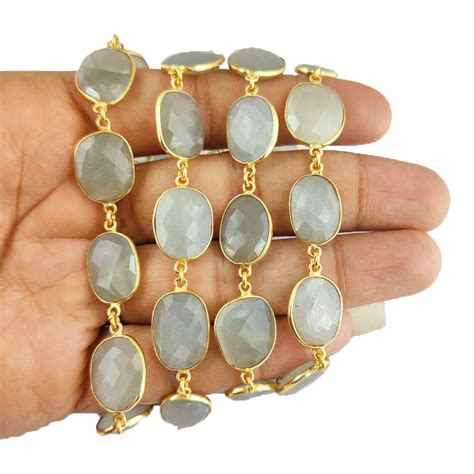 Chains Grey Moonstone Gold Plated Bezel Connector Chain For Necklace