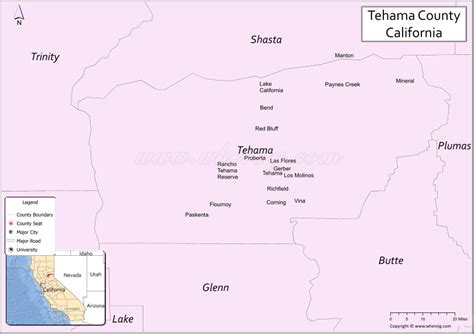 Tehama County Map California USA Towns And Cities In Tehama County