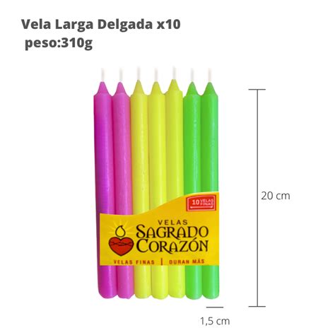 Vela Larga Delgada Fosforescente Pack X Velas Sagrado Coraz N