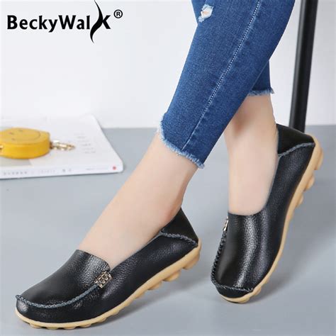 Plus Size 35 44 Genuine Leather Women Shoes Spring Casual Flat Shoes Woman Non Slip Loafers