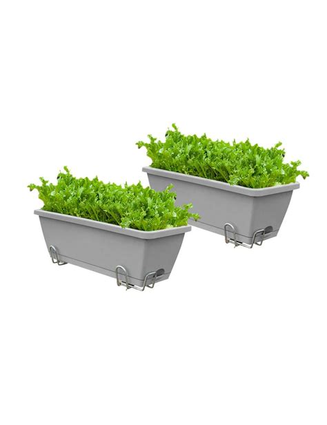 Soga 49 5cm Gray Rectangular Planter Vegetable Herb Flower Outdoor Plastic Box With Holder