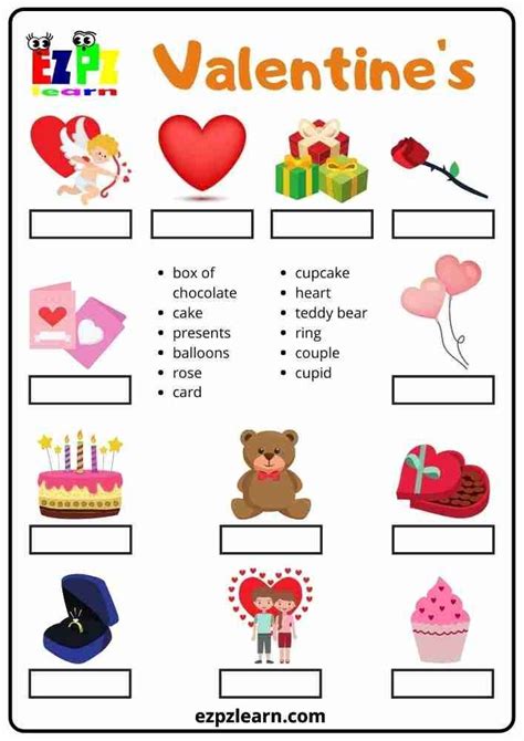 Free Printable Vocabulary Word Match Worksheet Valentine S Day Topic