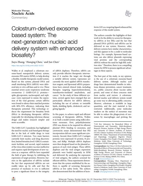 Pdf Colostrum Derived Exosome Based System The Next Generation