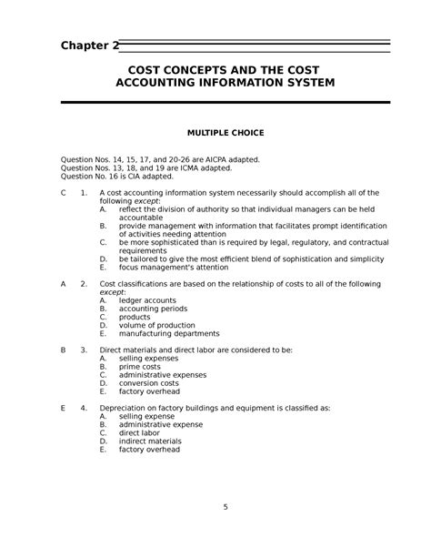 TEST BANK Cost Accounting 14E By Carter Ch02 Chapter 2 COST CONCEPTS