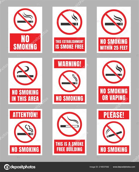 No fumar conjunto de letreros está prohibido fumar Stock Vector by