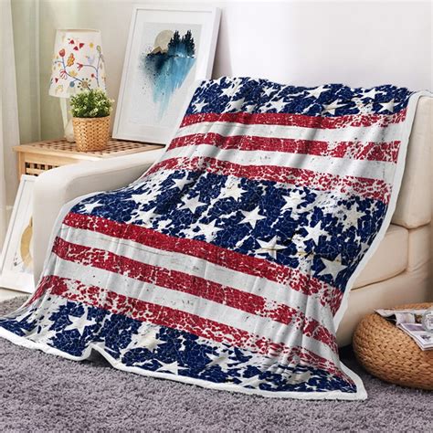 American Flag Blanket Flannel Sherpa Throw Blankets Fuzzy Reversible